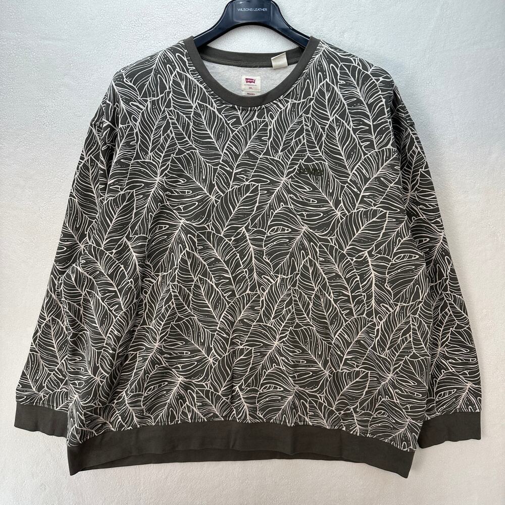 Levi's Men's Relaxed 3XL Olive Green Leaf Pattern Crewneck Sweatshirt